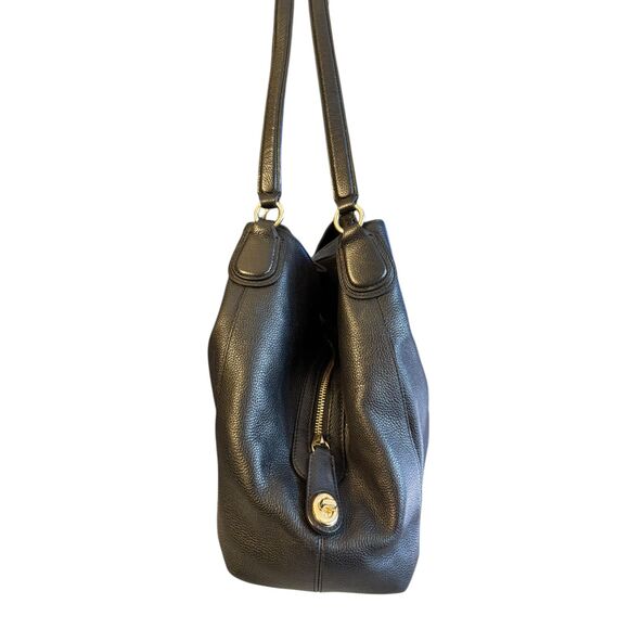 Coach Edie Shoulder Bag Black Leather w/ dust bag & care card - Picture 6 of 15